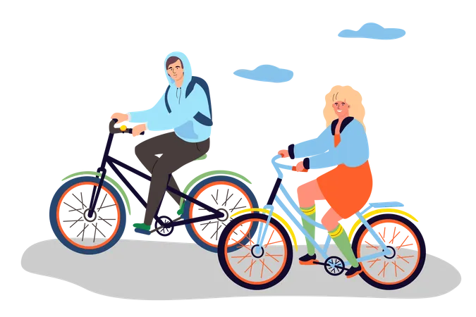 Boy and girl cycling  Illustration