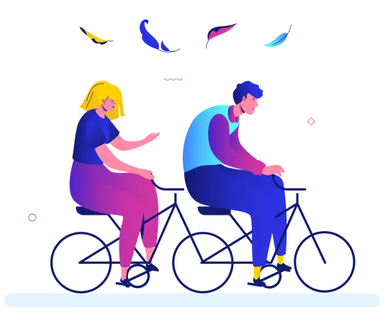 Boy and girl cycling in the park Illustration