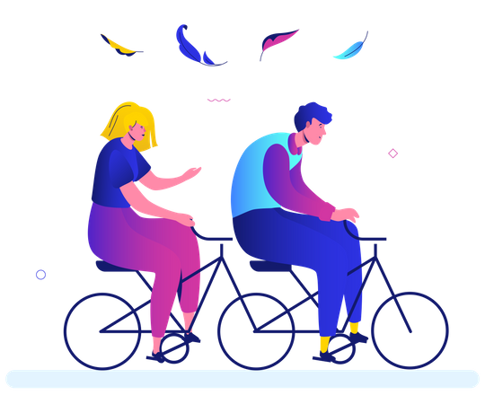 Boy and girl cycling in the park  Illustration