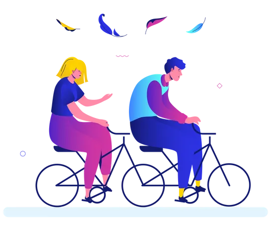 Boy and girl cycling in the park  Illustration