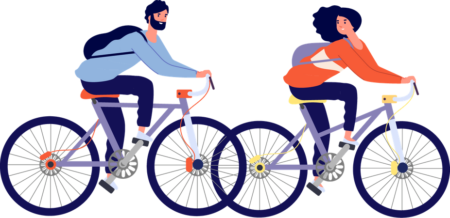 Boy and girl cycling together  Illustration