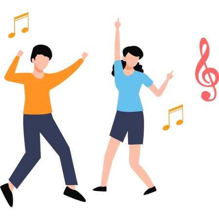 Boy And Girl Dancing On Music  Illustration