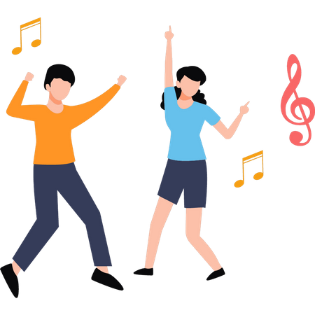 Boy And Girl Dancing On Music  Illustration