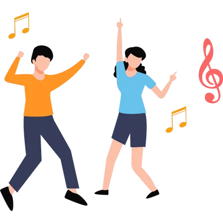 Boy And Girl Dancing On Music  Illustration