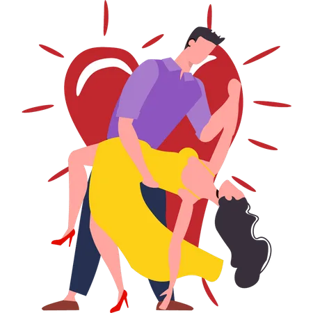 Boy and girl dancing on valentine day Illustration