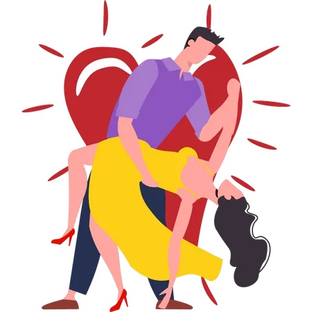 Boy and girl dancing on valentine day  Illustration