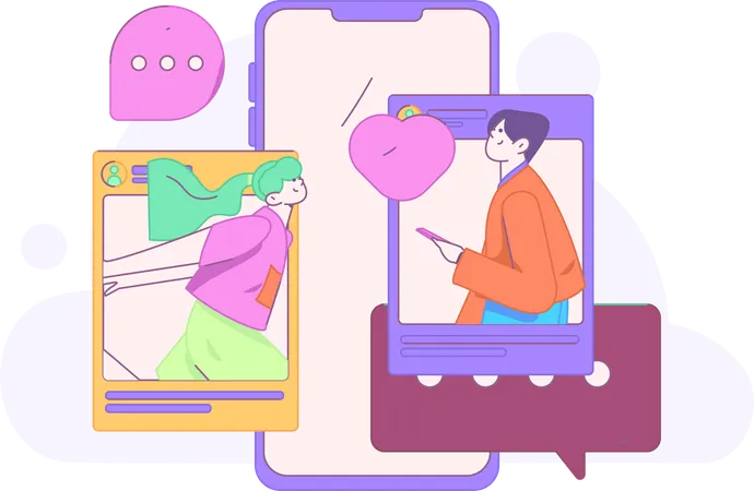 Boy and girl dating on social media  Illustration