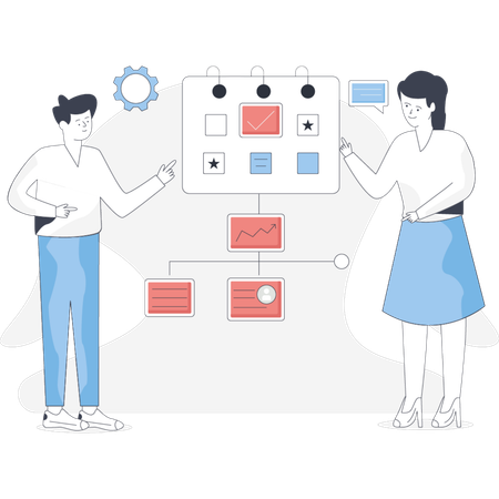 Boy and girl  dcuss about workflow  Illustration