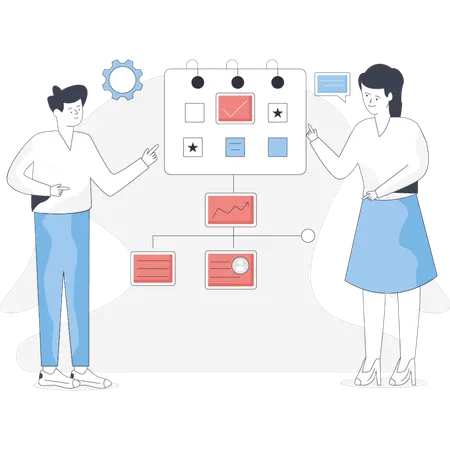 Boy and girl  dcuss about workflow  Illustration