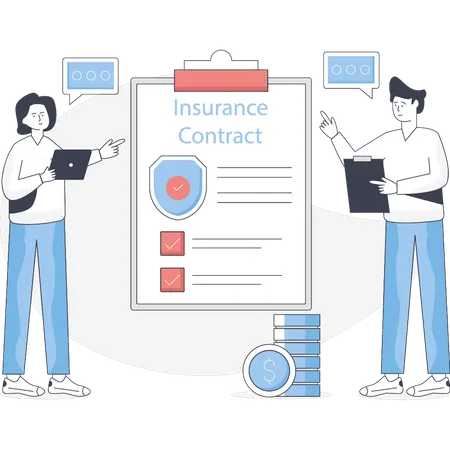 Boy and girl dcussing about insurance contract  Illustration