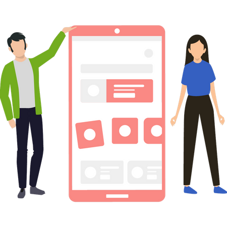 Boy and girl developing UI design Illustration