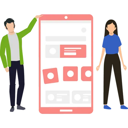 Boy and girl developing UI design  Illustration