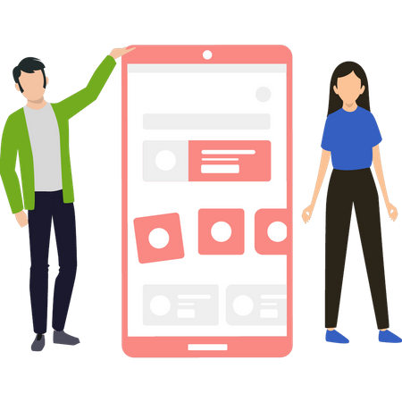 Boy and girl developing UI design  Illustration