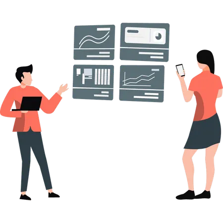 Boy and girl discuss about business strategy  Illustration