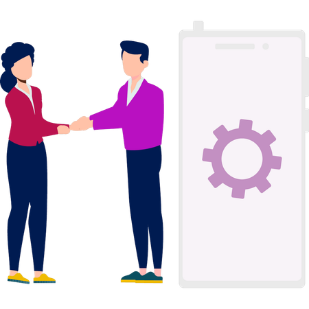 Boy and girl discuss about setting mobile  Illustration