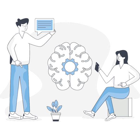 Boy and girl discuss deep learning  Illustration