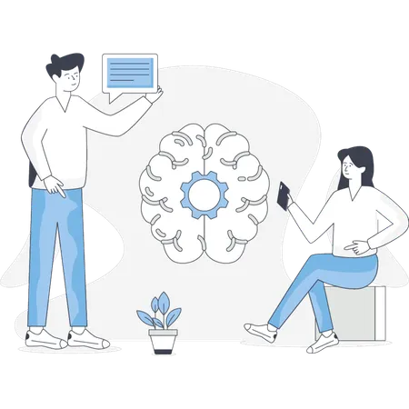 Boy and girl discuss deep learning  Illustration