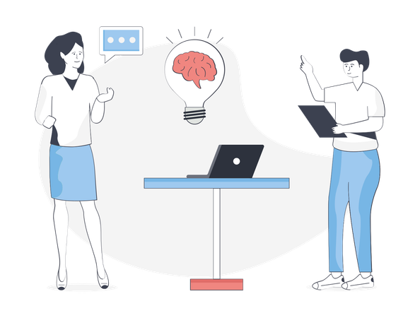 Boy And Girl Discussing About Project Ideas  Illustration