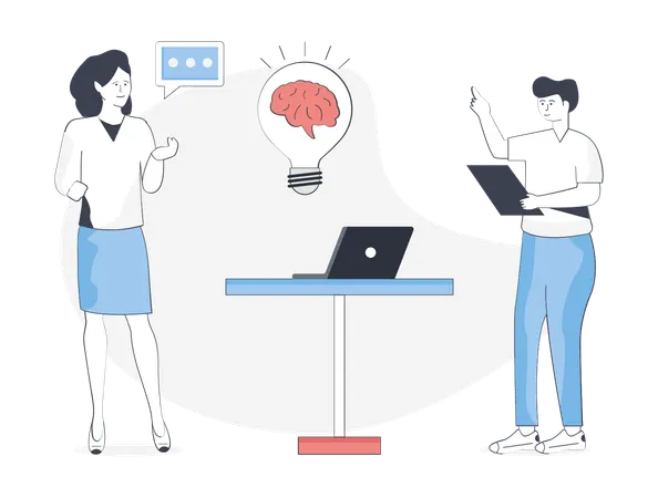 Boy And Girl Discussing About Project Ideas  Illustration