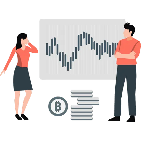 Boy and girl discussing finance graph  Illustration