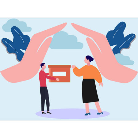 Boy And Girl Doing Charity Work  Illustration