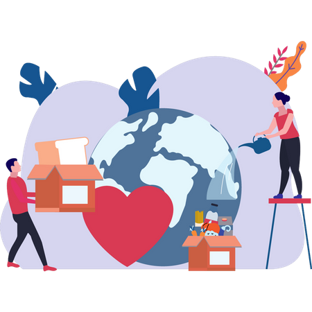 Boy And Girl Doing Charity Work  Illustration