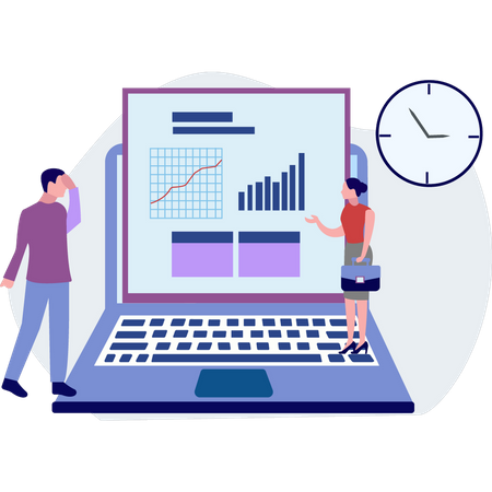 Boy and girl doing data analysis  Illustration