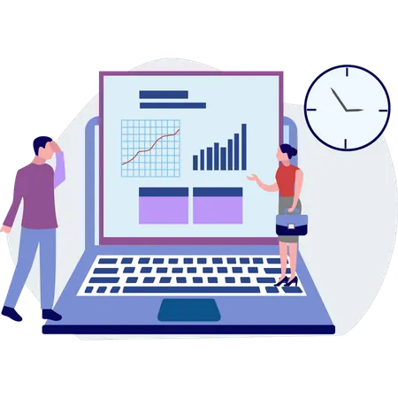 Boy and girl doing data analysis  Illustration