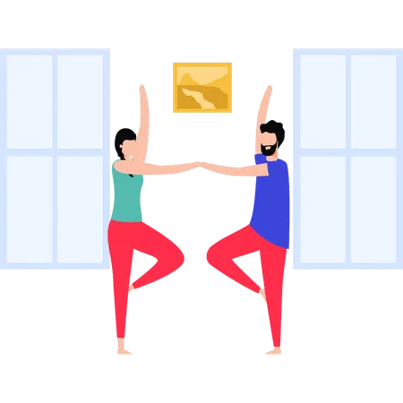 Boy And Girl Are Exercising Illustration