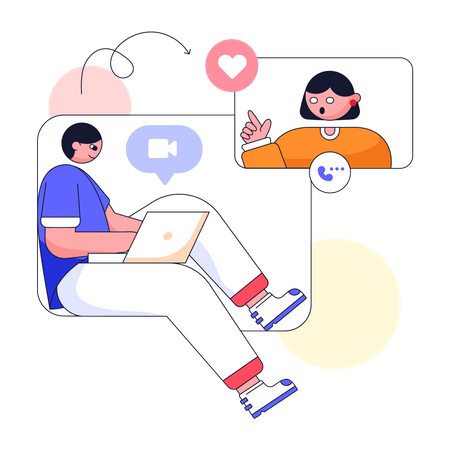 Boy and girl doing online dating  Illustration