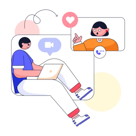 Boy and girl doing online dating Illustration
