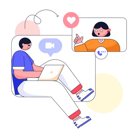 Boy and girl doing online dating  Illustration