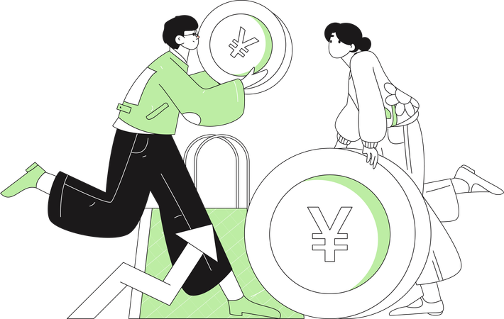 Boy and girl doing online marketing  Illustration