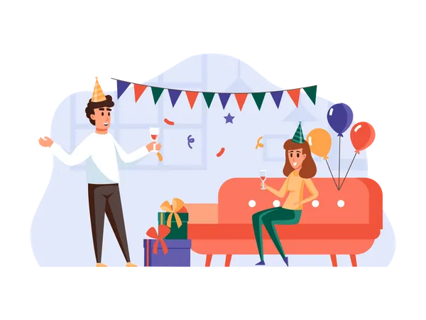 Boy and girl doing party Illustration