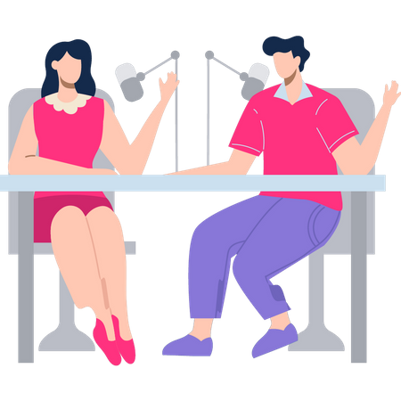Boy and girl doing podcasting  Illustration