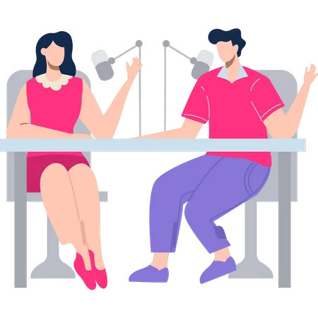 Boy and girl doing podcasting  Illustration