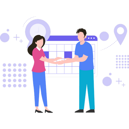 Boy and girl doing schedule planning Illustration