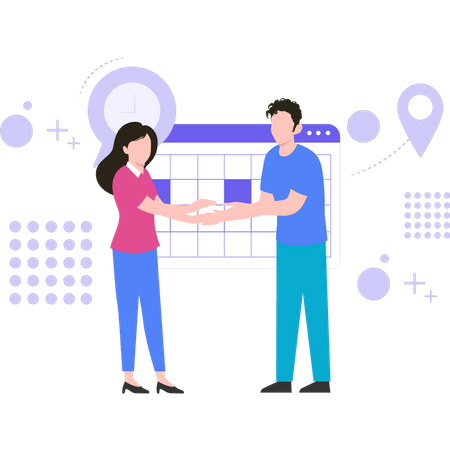 Boy and girl doing schedule planning  Illustration