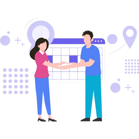 Boy and girl doing schedule planning  Illustration