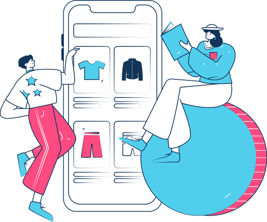 Boy And Girl Doing Shopping  Illustration