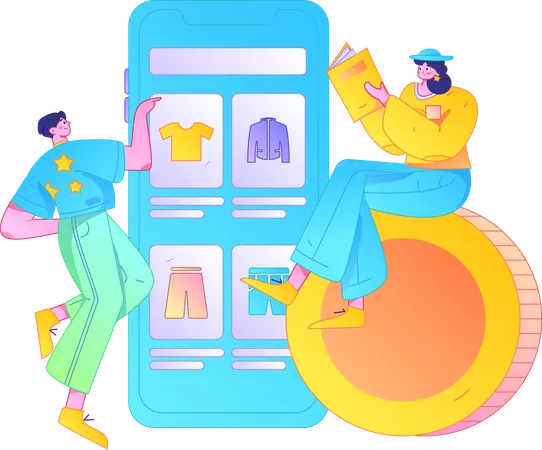 Boy and girl doing shopping  Illustration