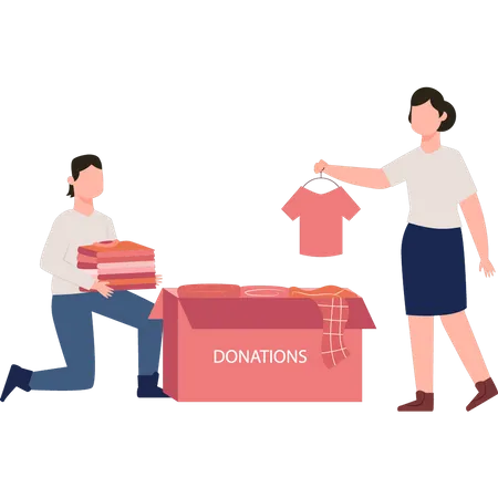 Boy and girl donating clothes  Illustration