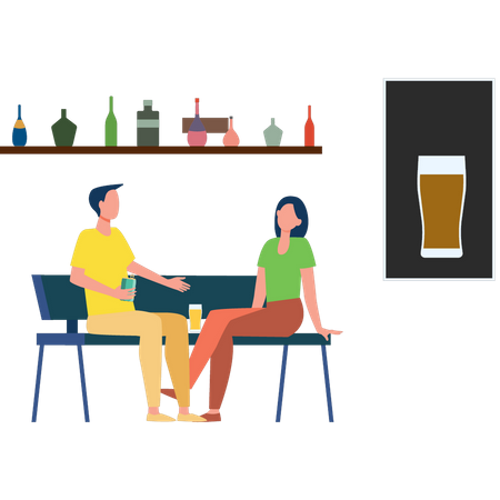 Boy and girl drinking beer Illustration