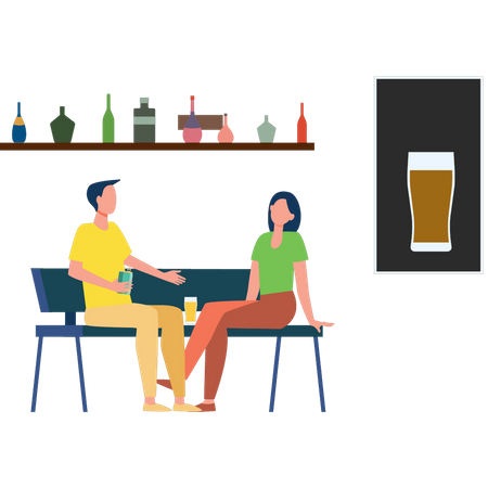 Boy and girl drinking beer  Illustration