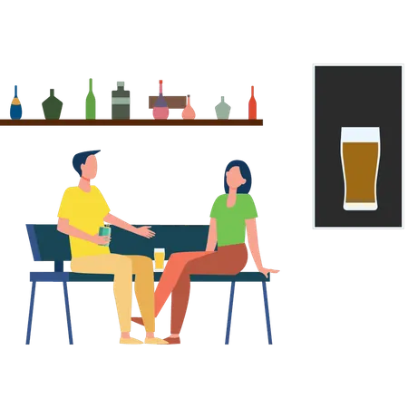 Boy and girl drinking beer  Illustration