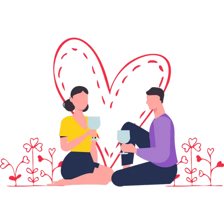 Boy and girl drinking juice Illustration