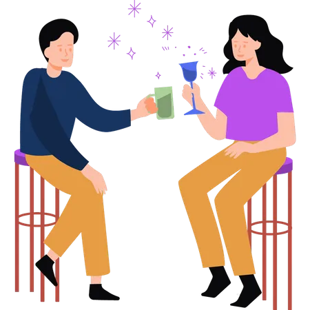 Boy And Girl Are Drinking Juice Illustration
