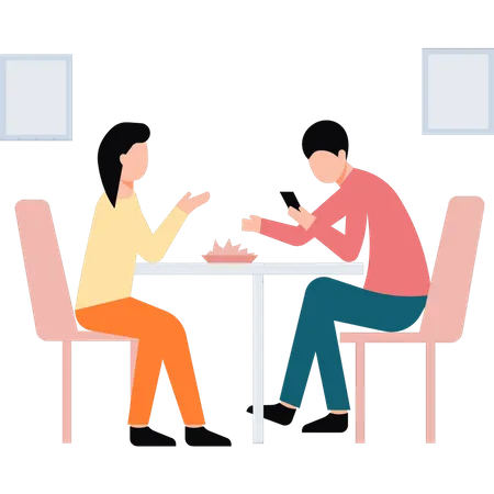 Boy and girl eating at table  Illustration