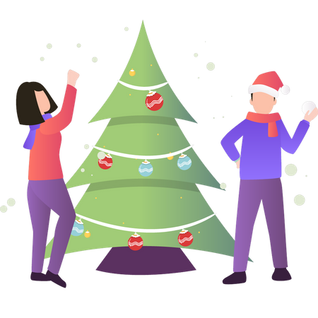 Boy and girl enjoying Christmas party  Illustration