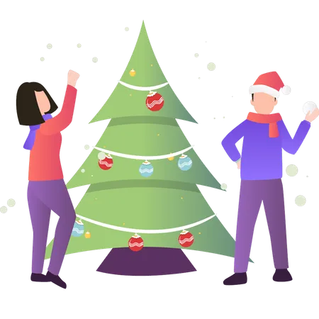 Boy and girl enjoying Christmas party  Illustration